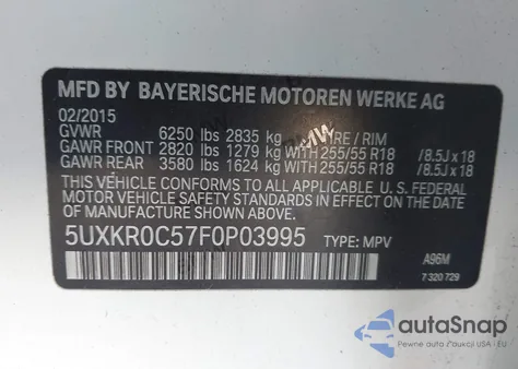 2015 BMW X5 xDrive35I z USA, uszkodzony, nr VIN 5UXKR0C57F0P03995